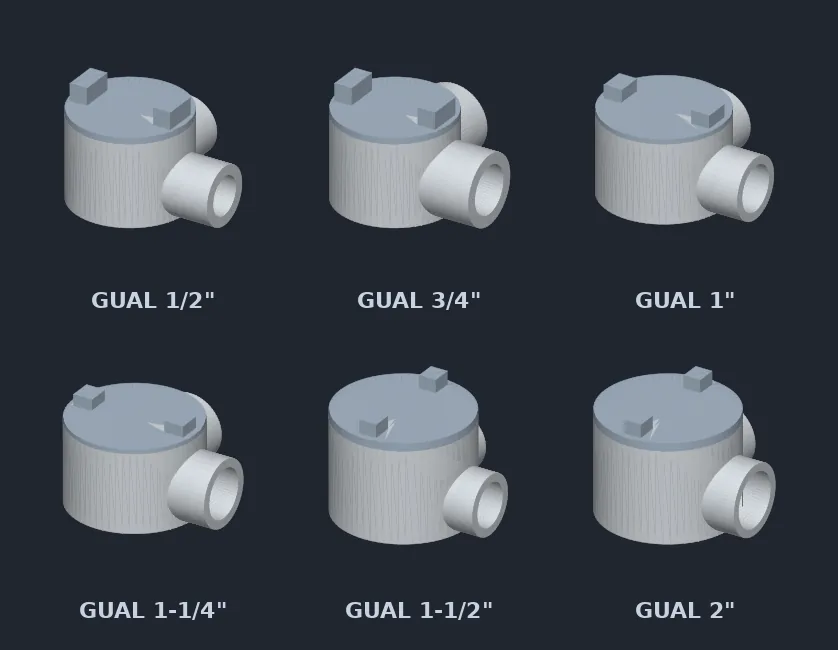 GUAL conduit outlet bodies in six sizes, 1/2 inch to 2 inch
