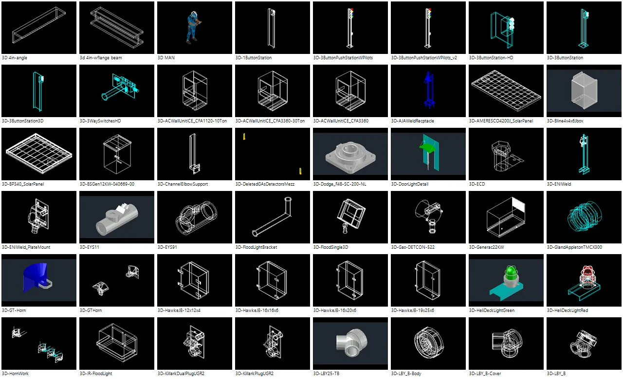 MED3DLIB palette showing 3D block thumbnails